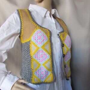 Vintage Hippie Style Suede & Crochet Vest